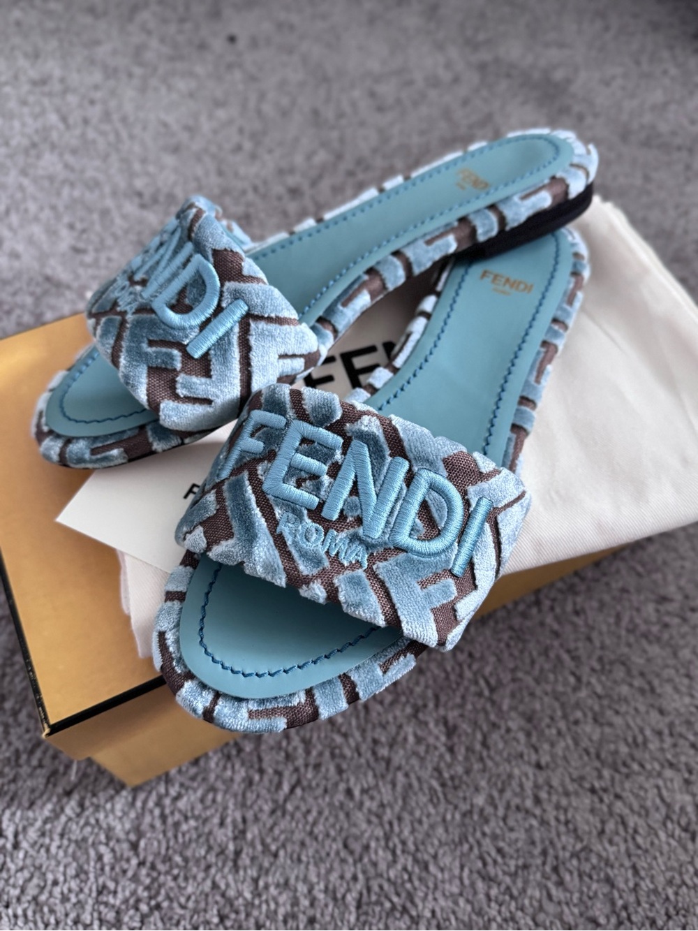Fendi Sunshine Velvet Mule Sandals